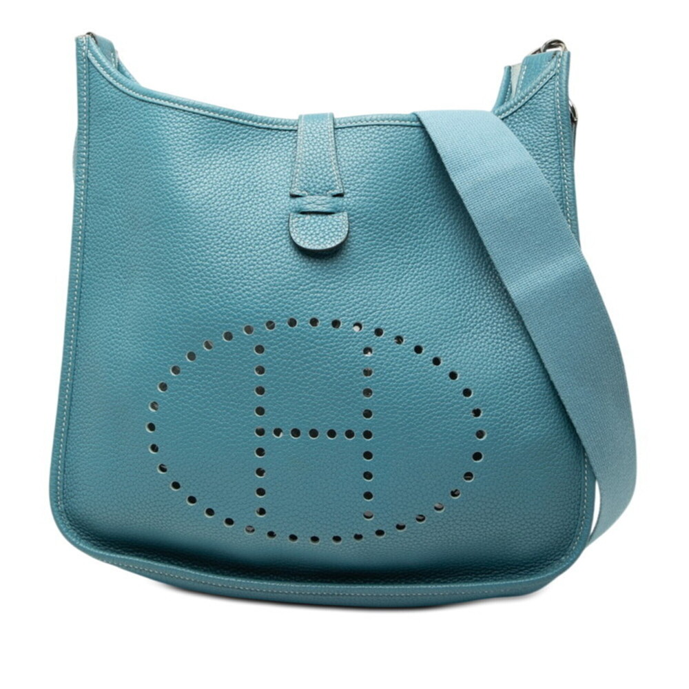 Hermes Evelyne 3 GM Crossbody Shoulder Bag, Blue Jean, Silver Hardware, Tauri...